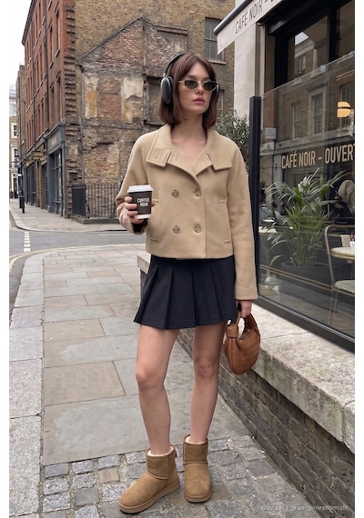 Lela Dik Yaka Düğmeli Kısa Kaşe Mont Kadın Kaşe Mont 611aw115 Camel