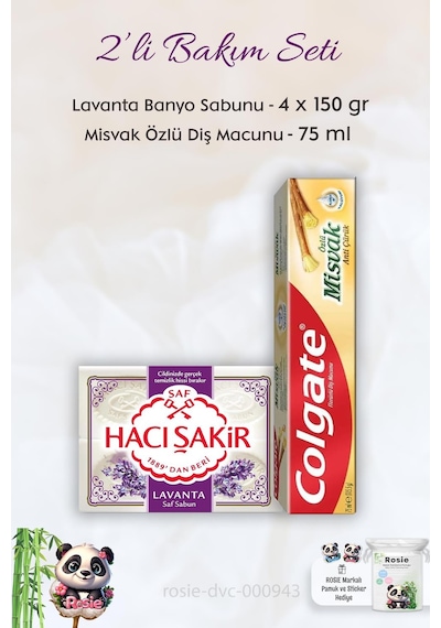 Colgate Misvak Özlü Diş Macunu 75 ML + Hacı Şakir Lavanta Kokulu Banyo Sabunu 4 x 150 G + Rosie