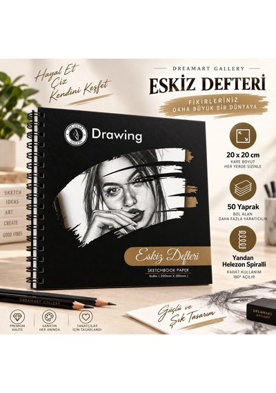 Dreamartgalery Eskiz Defteri 20x20 Cm 50 Yaprak Bej Kağıt Spiralli Sert Kapak