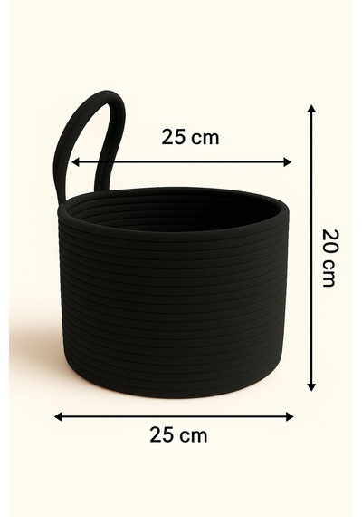 Mavaux Asep Askılı Halat El Dokuma Banyo Sepeti 25x20cm Duvara Asılabilir Çok Amaçlı Düzenleyici Ve Saklama Siyah
