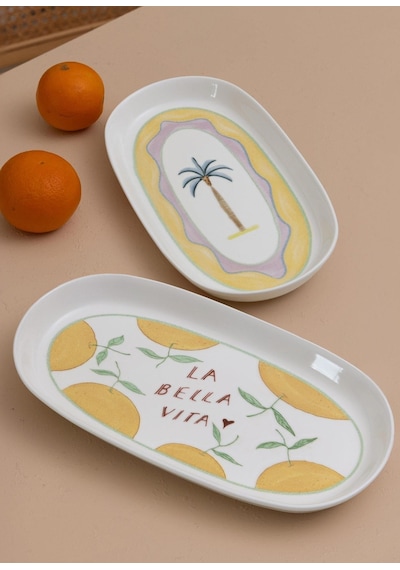 The Mia Itl0018 Italian Summer Oval Servis Tabağı 2li 23 Cm Krem