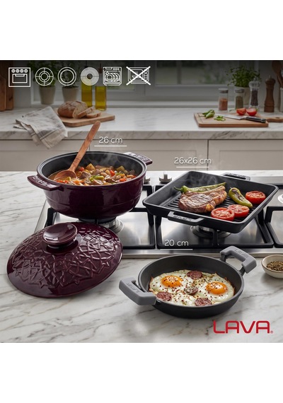 Lava Anatolia Döküm Güveç Seti 3'lü Mor