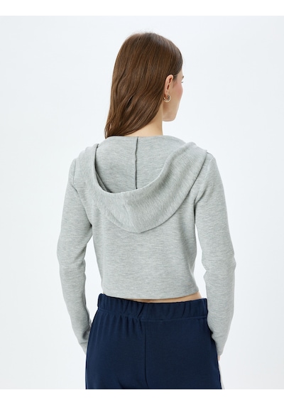 Koton Kapüşonlu Fermuarlı Crop Sweatshirt Gri Melanj 5wak10079ek Gri Melanj