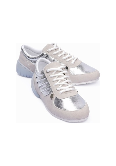 Kadın Süet Sneaker Gümüş Metalik Detaylı Günlük Spor Ayakkabı Telora Bej Gümüş Gümüş