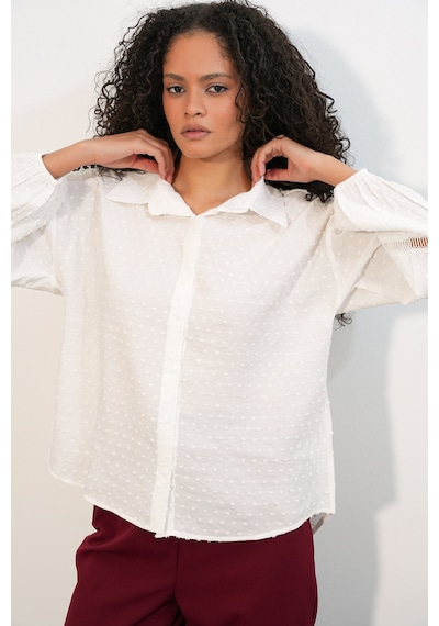 Bigdart Kadın Oversize Desenli Gömlek 20379 - Beyaz