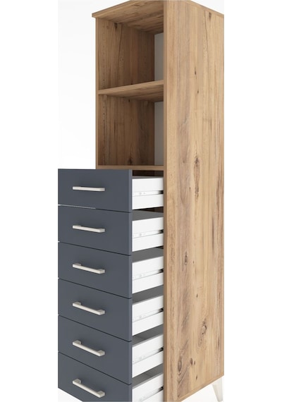 Hyperion Dolap 2 Raflı 6 Çekmeceli 44x44x182 Çam-antrasit Çam