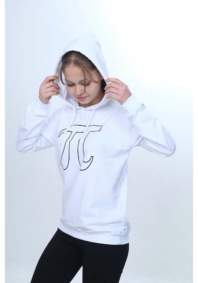 Toontoy Unisex Çocuk Pi Sayı Baskılı Regular Kapüşonlu Sweatshirt Beyaz