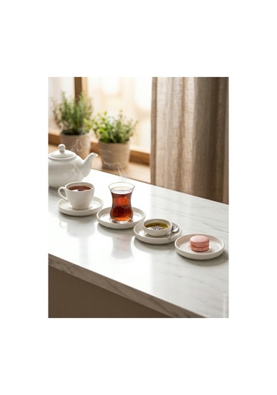 6'lı Porselen Çay Ve Kahve Fincan Tabağı 13 Cm - 6 Cm İç Oyuklu Modern Sunum Seti Beyaz - 859489697 Beyaz