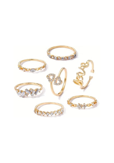 Love Aşk 7 Parça Tasarım Gold Altın Taşlı 14 Şubat Sevgiliye Hediye Yüzük Seti
