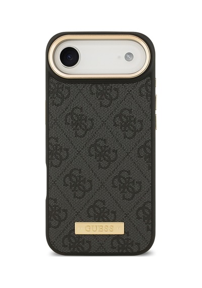 Apple Uyumlu iPhone 17 Air Kılıf Guess Lisanslı M-safeli 4g Desenli Pu Metal Plaka Klasik Logolu Siyah Siyah
