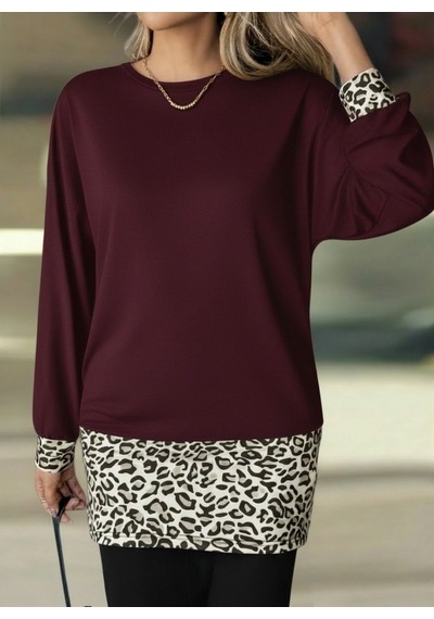 Efnaz Style Kadın Uzun Kollu Bisiklet Yaka Üst Viskon Iki Iplik Alt Leopar Desenli Mini Elbise Bordo Efnaz Style Kadın Uzun Kollu Bisiklet Yaka Üst Viskon Iki Iplik Alt Leopar Desenli Mini Elbise Bordo