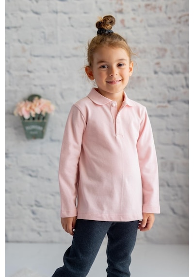 Zeyland Polo Yaka Uzun Kol Kız Çocuk T-shirt - Pembe