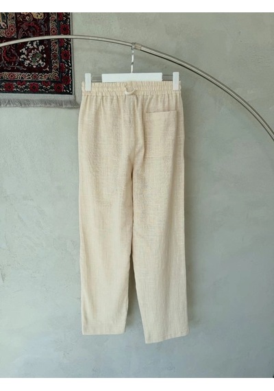 Defymoda Erkek İthal Yıkamalı Keten Pantolon Bej