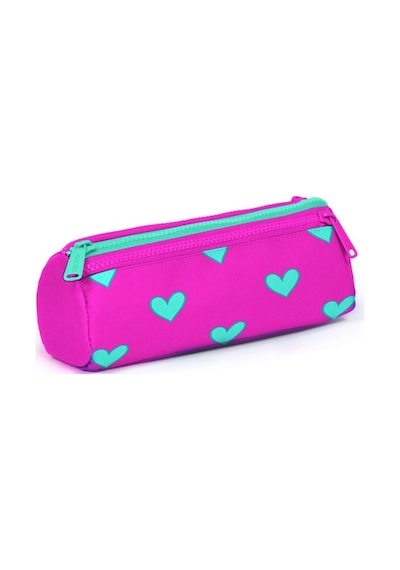 Pembe Kalp Desenli Üç Bölmeli Kız Çocuk Kalemkutu 22 X 7 X 7-Kız-Pembe