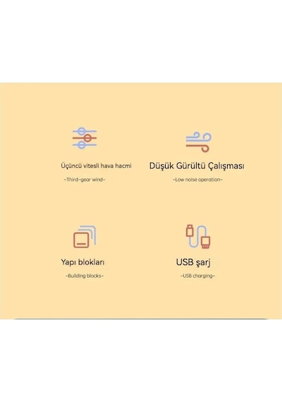 Masaüstü Blok Fan Küçük Masa Vantilatörü, Usb Şarj Edilebilir Pil, 3 Hız Güçlü - Zb106
