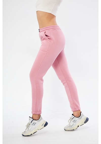 Lesa Wear Yüksel Bel Jogger Şardonlu Eşofman Altı Paçası Lastikli Pembe