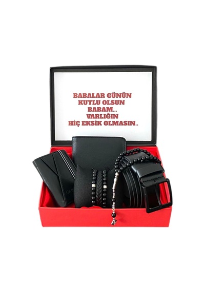 Carlino Erkek Siyah Deri Cüzdan Kemer Kartlık Tesbih Ve 3 Adet Bileklik Siyah