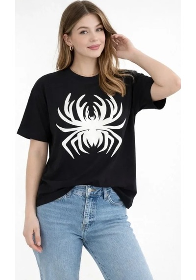 Alyn Wear Örümcek Baskılı Tişört Kısa Kollu Bisiklet Yaka T-shirt - Siyah
