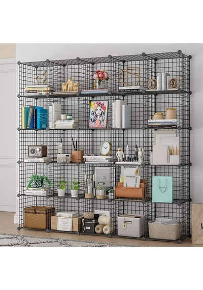 Konfeksiyon-Market 25 Bölmeli Metal Portatif Kitaplık Raf Dolap Organizer