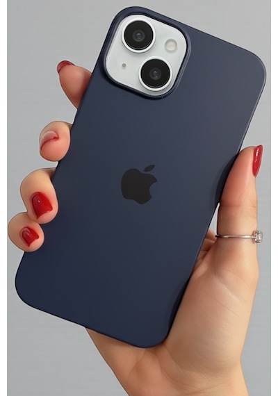 Iphone 13-14 Uyumlu Kılıf Logolu Lansman Soft Yumuşak Içi Kadife Silikon Kapak Lacivert