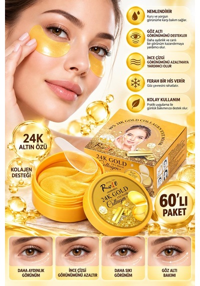 3b Trend Rose 24k Gold 60'lı Göz Altı Maskesi Aydınlık, Nemli Ve Pürüzsüz Göz Çevresi Görünümü