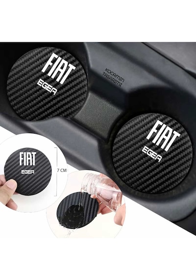 Fiat Egea Siyah Karbon Araç Bardak Altlığı Fiat Logolu Egea Özel Üretim 2 Adet 7 Cm 2 Adet