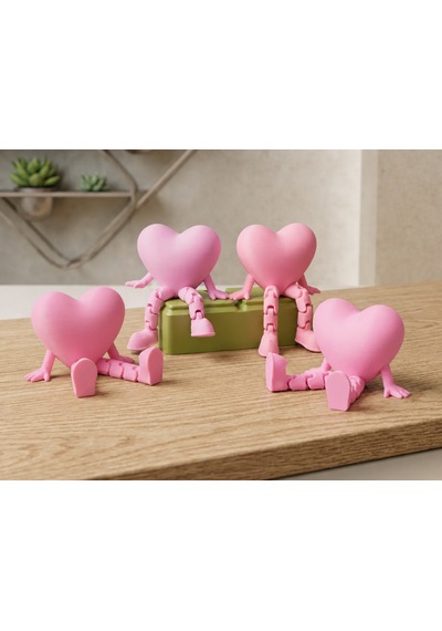 3d Baskı Hareketli Kalp Figürü - Eklemli Dekoratif Oyuncak 1 Adet -pembe