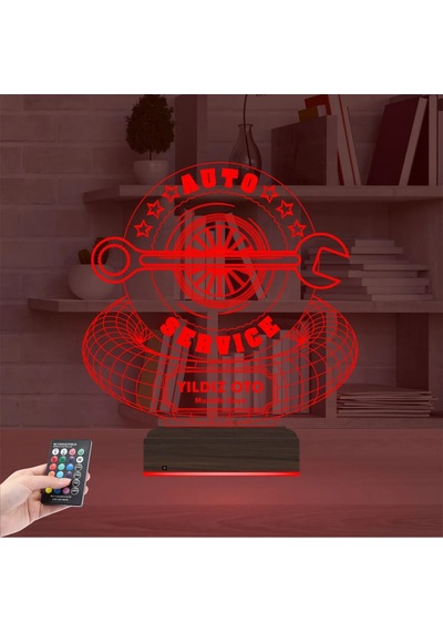 Luvivia Araba Oto Tamirci Servis Kişiye Özel 3d Lamba - Masa Gece Lambası Şeffaf