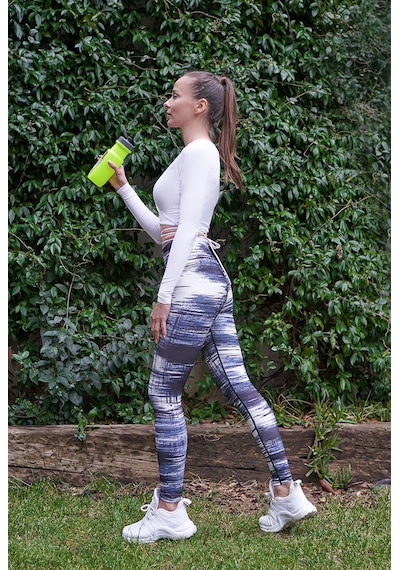 Lismina V Yaka Uzun Kollu Beli Bağcıklı Spor Crop Tişört Beyaz
