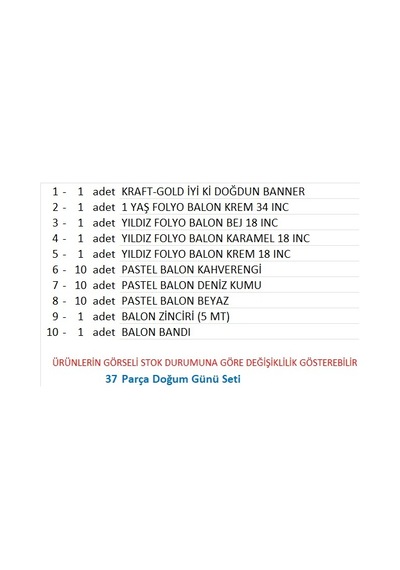 Kraft Gold Banner 1 Yaş Folyo Yıldızlı 30 Balon Konsept Doğum Günü Seti
