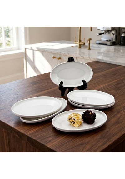 Deconox 6'li Porselen Küçük Boy Oval Tabak Seti - Minimalist Beyaz Sunum Tabağı Kahvaltılık Mezelik Ve Sosluk Ser Diğer