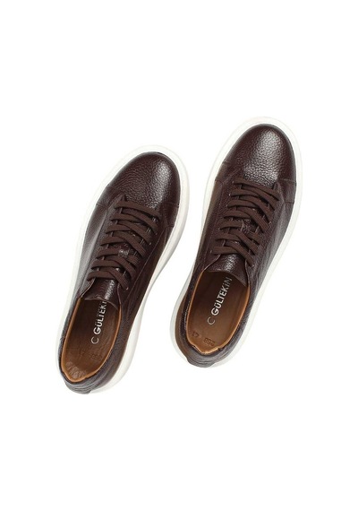Erkek Kahverengi Kalın Tabanlı Deri Sneaker