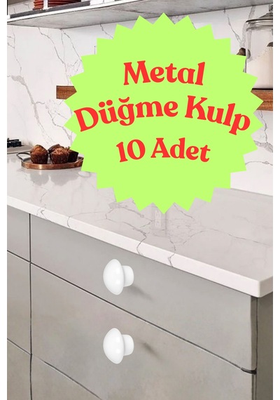 10 Adet Metal Yuvarlak Düğme Kulp - Çocuk Odası, Mutfak Ve Dolap İçin Modern Çekmece Kulbu Beyaz Beyaz
