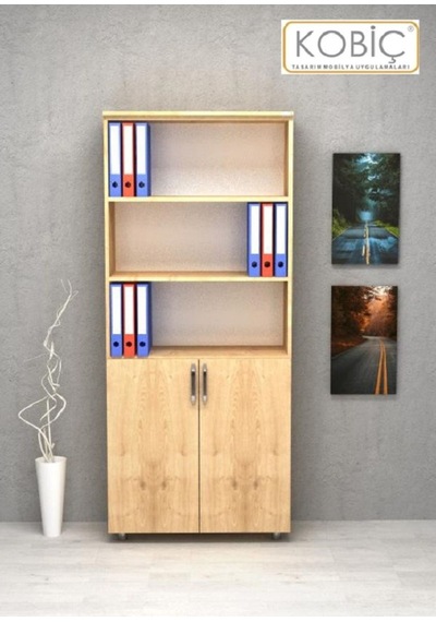 Kobiç Ofis Dosya Dolabı Kilitli Yarım Kapak Suntalam Dolap 80x35x185 Cm Meşe Meşe