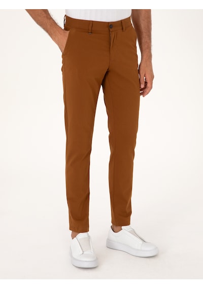 Cacharel Açık Kahverengi Slim Fit Pamuk Karışımlı Kanvas Pantolon