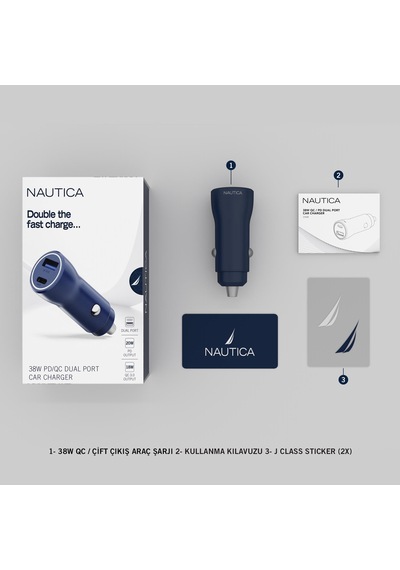 Nautica CH20 20W PD 18W QC Araç İçi Şarj Cihazı Navy