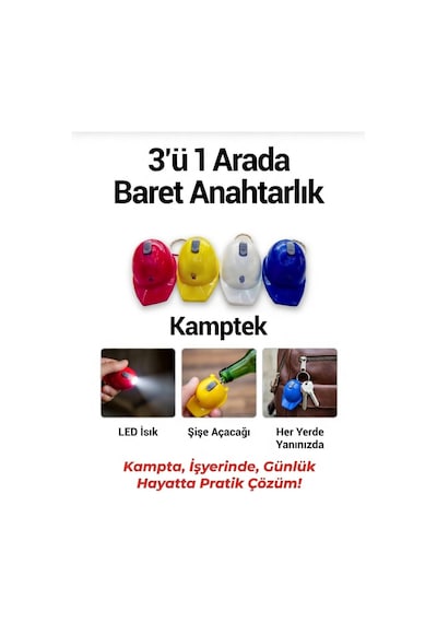 Anahtarlık Baret Tasarım Işıklı Led Açacak Fonksiyonlu Tasarım Anahtarlık Beyaz Mavikırmızı Sarı Beyaz