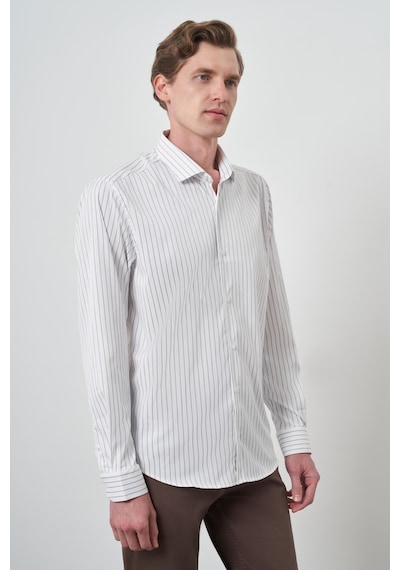 Morven Erkek Beyaz Trend Çizgili Slim Fit İtalyan Yaka Gömlek 25mc004050600 Beyaz Beyaz