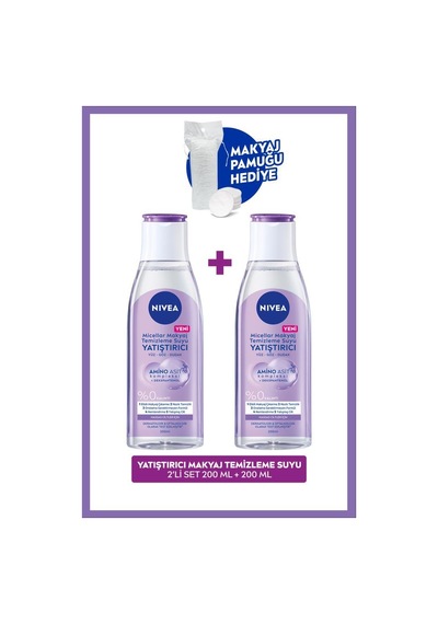 Yatıştırıcı Micellar Makyaj Temizleme Suyu 200ml, Yüz Göz Dudak, Hassas Cilt, Pamuk Hediye, X2adet