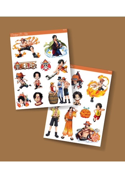 Portgas D. Ace-one Piece 2li Sticker Set - Telefon Süsleme Etiketleri-ödül Çıkartmaları- Anime Etiketi Turuncu