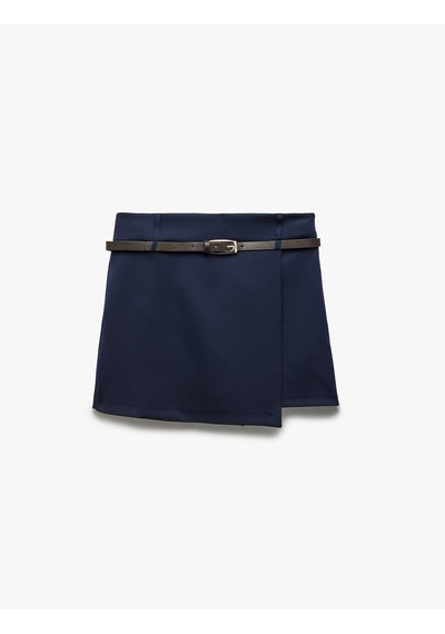 Koton Regular Fit Kemer Detaylı Kruvaze Mini Şort Etek Lacivert 5sak70146ew Lacivert