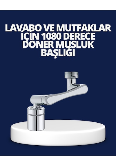 Esnek 1080 Musluk Başlığı 3 Eklemli Hareketli Su Modlu Lavabo Aparatı Gümüş