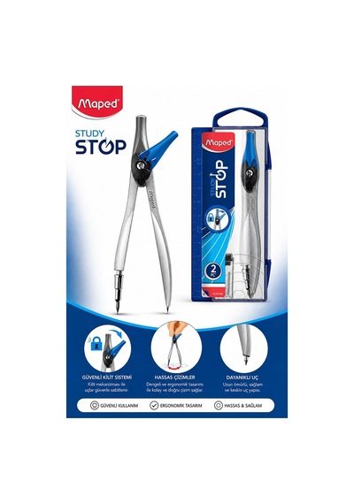 Metal Pergel Stop Uçlu 1 Adet Maped Study Stop 195110 Pergel Çizim Matematik Geometri Mimari Proje Mavi