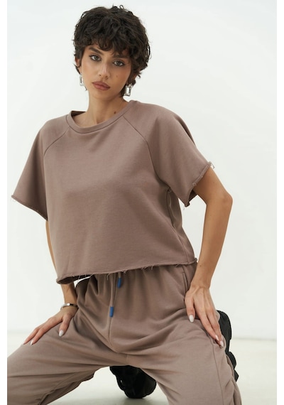 Mai Collection Mai Studios Co. Vero Boz Gri Crop Eşofman Takım Vizon