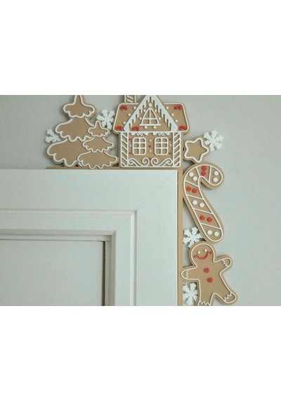 Yılbaşı Tema Kapı Köşe Süsü Gingerbread Ev & Kurabiye Adam Dekor, Noel Kapı Süsü, 3d Süsleme
