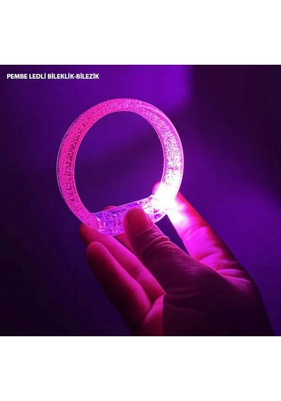 Pembe - 530 - Led Işıklı Baskı Yapılabilen Pilli Bileklik Bilezik 1,5 - Shopılke - Cm Genişlik 3