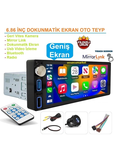 6.86 Inç Dokunmatik Geniş Ekran Oto Teyp Geri Vites Kamera+bluetooth+mirror Link