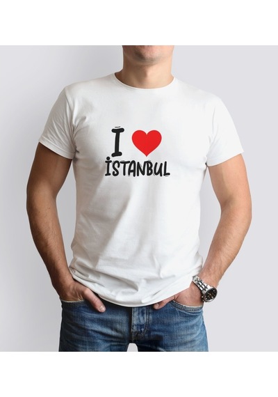 Bk Gift I Love Istanbul Tasarımlı Erkek Yuvarlak Yaka Tişört-1