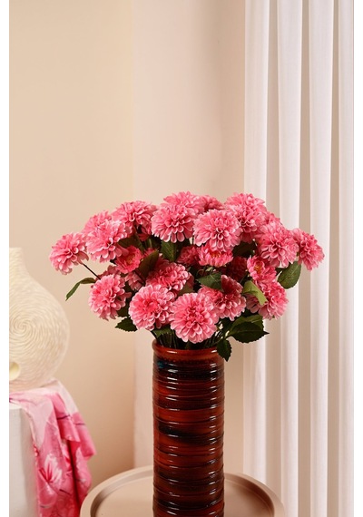 Pembe Yapay Dahlia Yıldız Çiçeği 3 Dallı Lüx İpeksi Dokulu 75 Cm