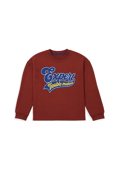 Denokids Erkek Çocuk Oversize Bordo Sweatshirt – Kolej Okul Tarzı (6-11 Yaş)